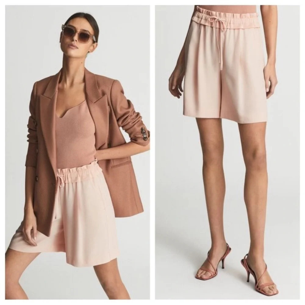New! Reiss Reni ruffle pull-on shorts pink nwot 30113